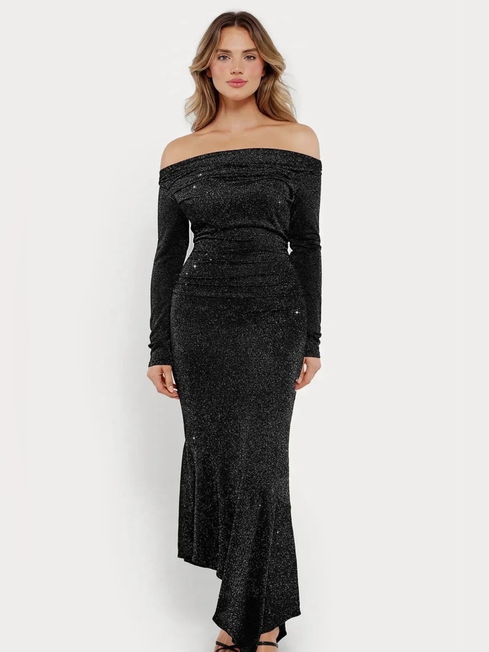 Shapewear Metallic Knit Long Sleeve Slim Mermaid Maxi Dress